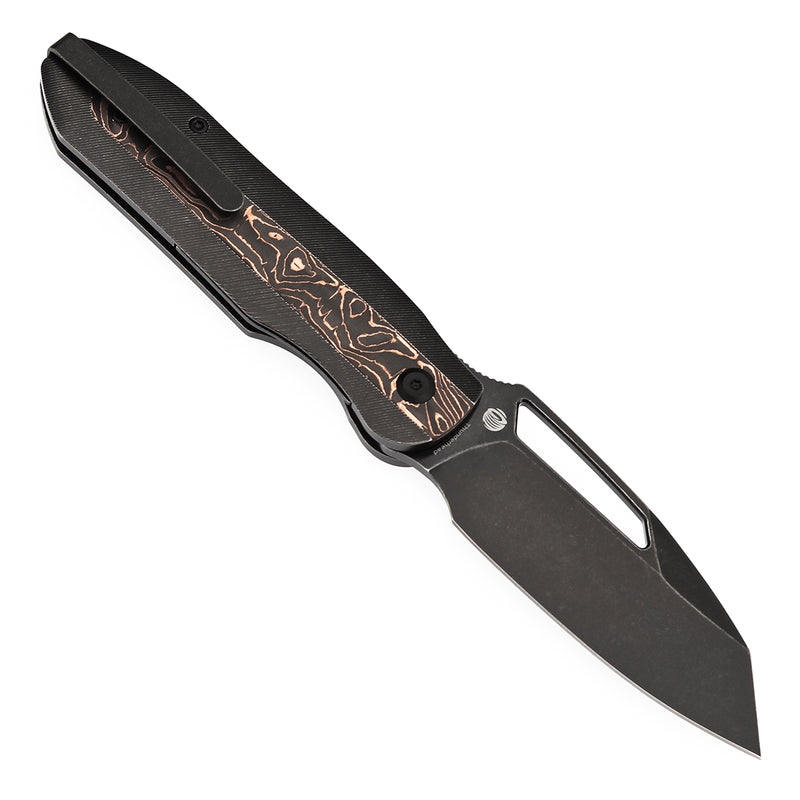 KANSEPT Thunderhead Thumb Hole Blackwash Titanium with Copper Carbon Fiber Inlay Handle (3.58" CPM S35VN Blade) with K.C. Spiron Design-K1106A1