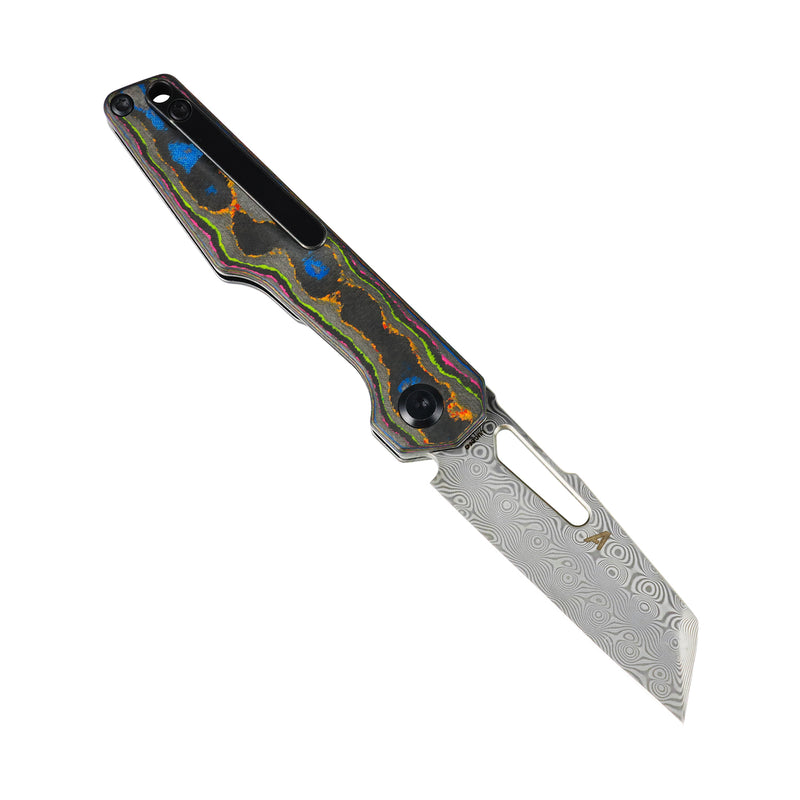 Lucero | Liner Lock | 80S Camo Carbon Fiber | 2.56" Damascus | August Originals |T2156A1