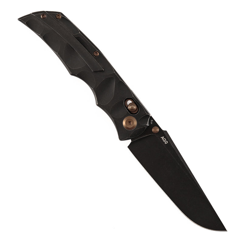 KANSEPT SIF Crossbar Lock Blackwash Titanium with Dimples Handle (3.76" CPM S35VN Blade) AGO Knives Designed- K1100V3