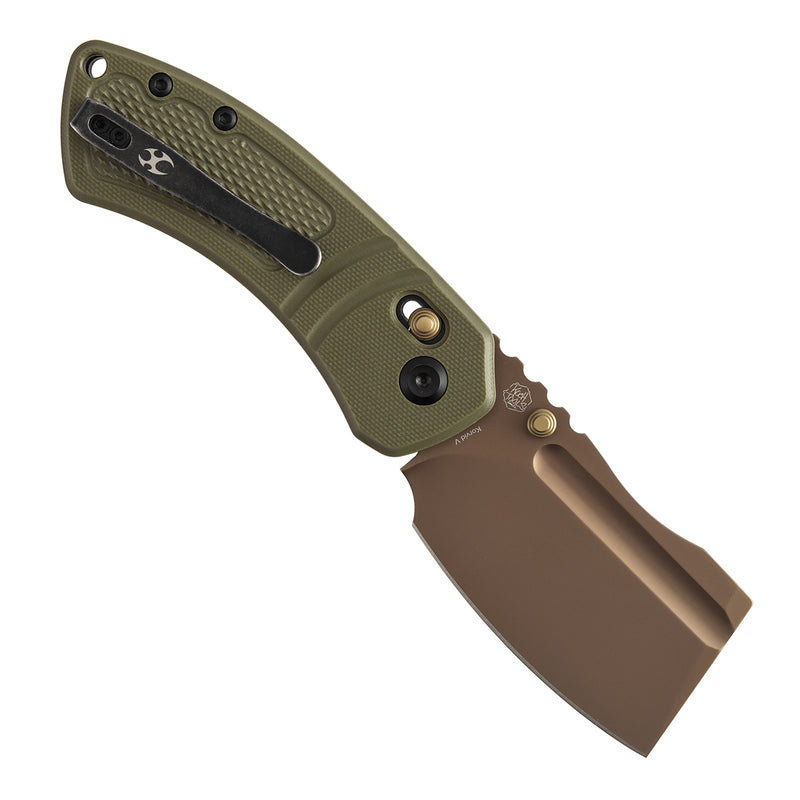Kansept Korvid V | Crossbar Lock | Olive Green G10 with Diamond Pattern | 2.91" Rose Gold Coated D2 Blade | Koch Tools Designed | TE2030V2