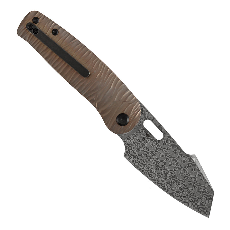 KANSEPT Orlok | Nested Liner Lock | Bronze Anodized Ti with Micro Rock Texture | 3.03" Acid Etched Damascus | Terry Cour II Design | K2111A7