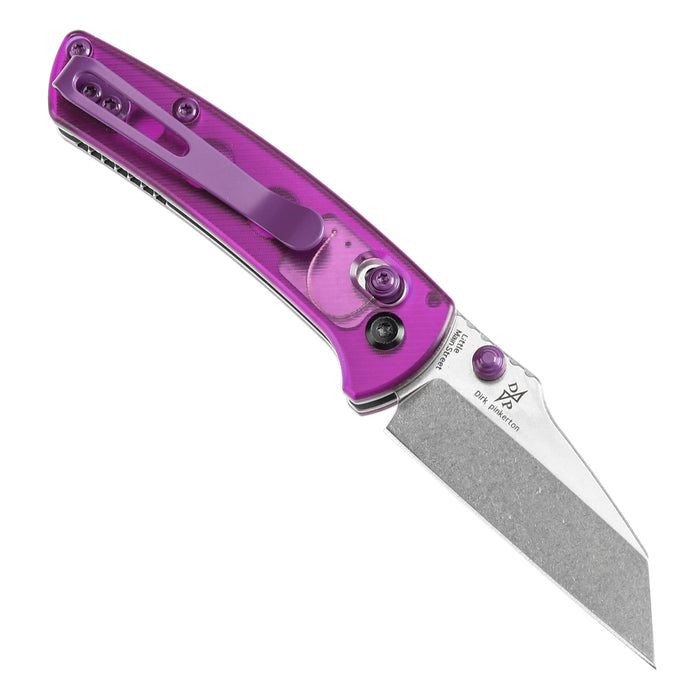 KANSEPT Little Main Street Cross Bar Lock Purple Acrylic Handle (2.26'' Stonewashed 154CM Blade) Dirk Pinkerton Design T2015V2