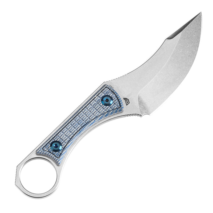 KANSEPT Niko Fixed Knife Blue Micarta with Frag Pattern Handle (3.54''D2 Blade ) with Sheath Marco Knives Design -G004A7