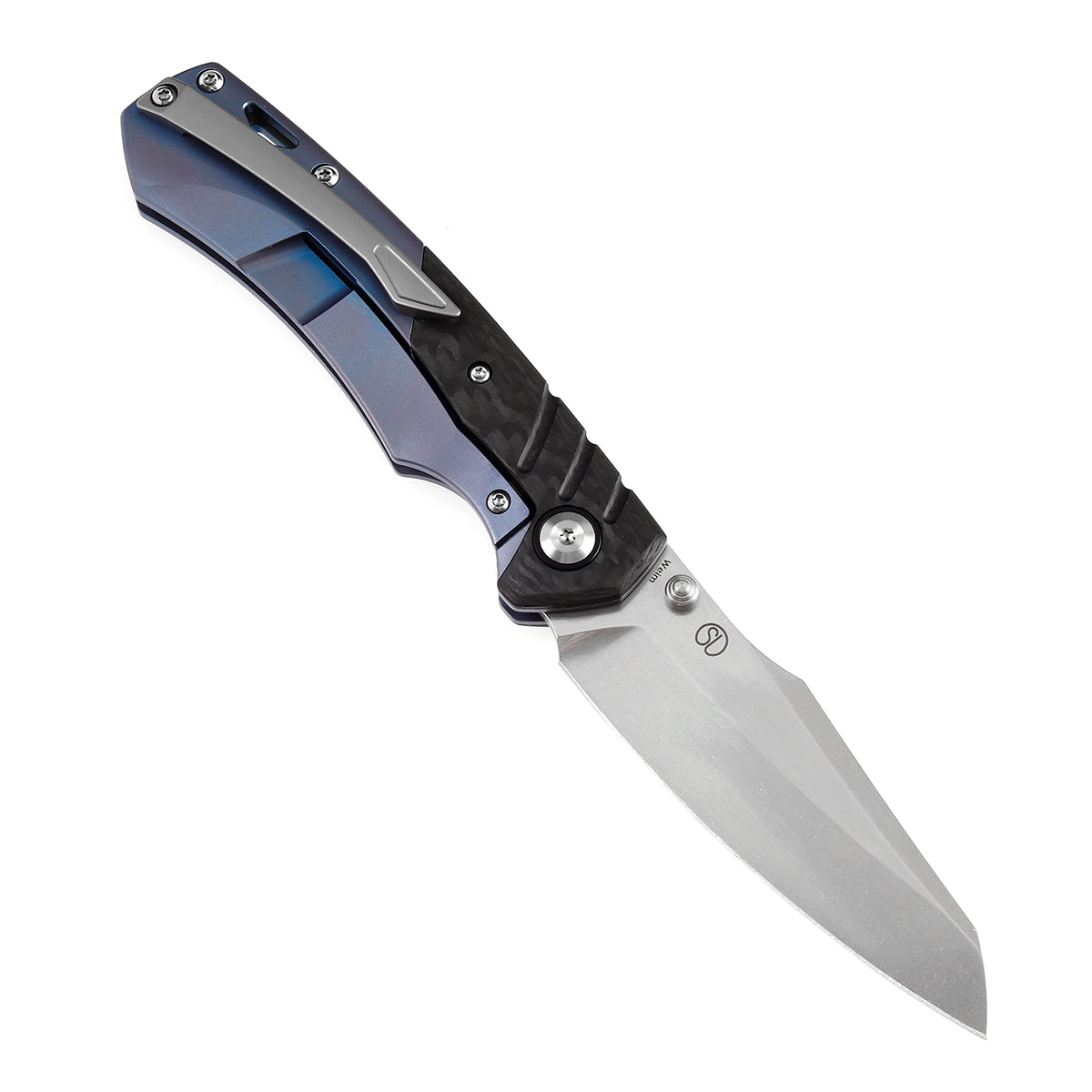 KANSEPT Weim Thumb Studs Knife Twill Carbon Fiber+Blue Anodized