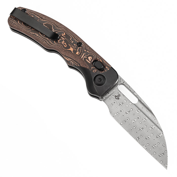 KANSEPT Vivid Cross Bar Lock Blackwash Titanium with Copper Carbon Fiber Handle (3.04'' Damascus Blade) Jacob Lundquist Designed-K1094V2