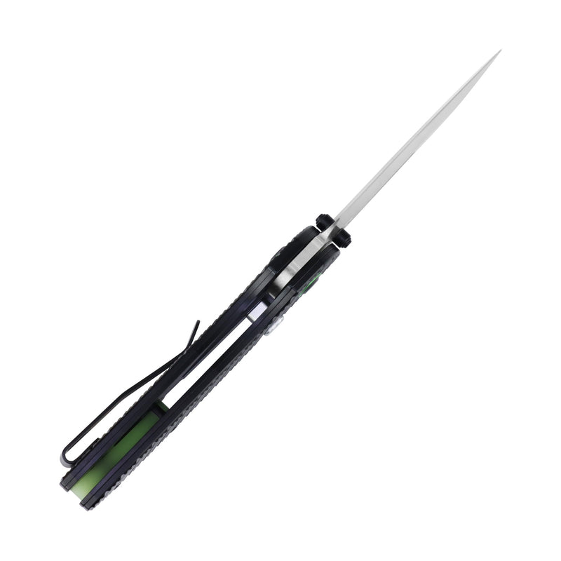 Link | Top Liner Lock | Black Aluminum with Milled Grooves | 2.98" Satin 14C28N | Triple Stripe Knives | T1068H1