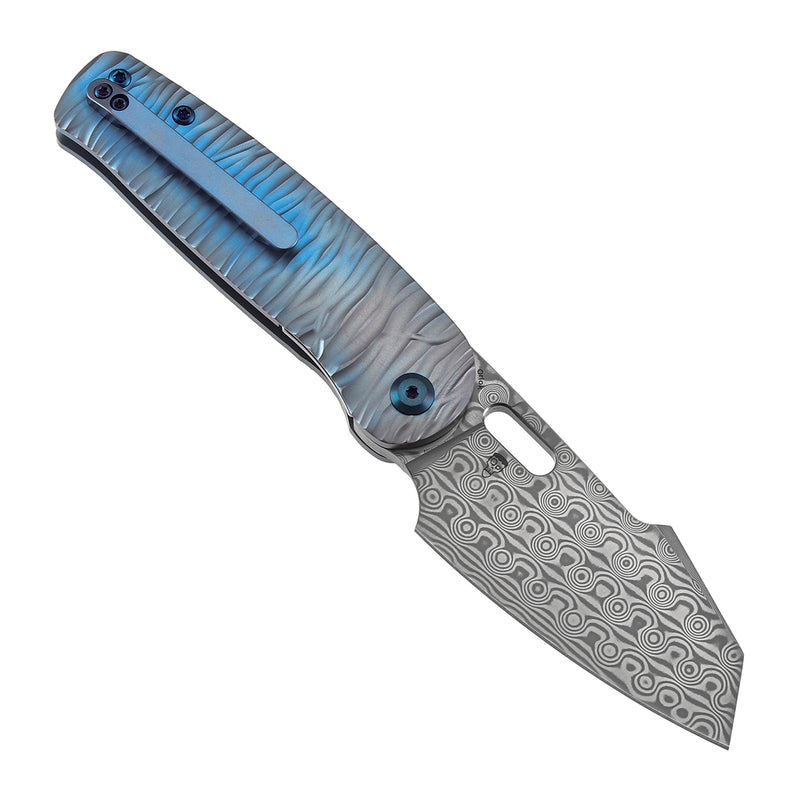 KANSEPT Orlok Thumb Hole Blue Anodized Titanium with Micro Rock Texture(3.03" Damascus) Terry Cour II Design- K2111A5
