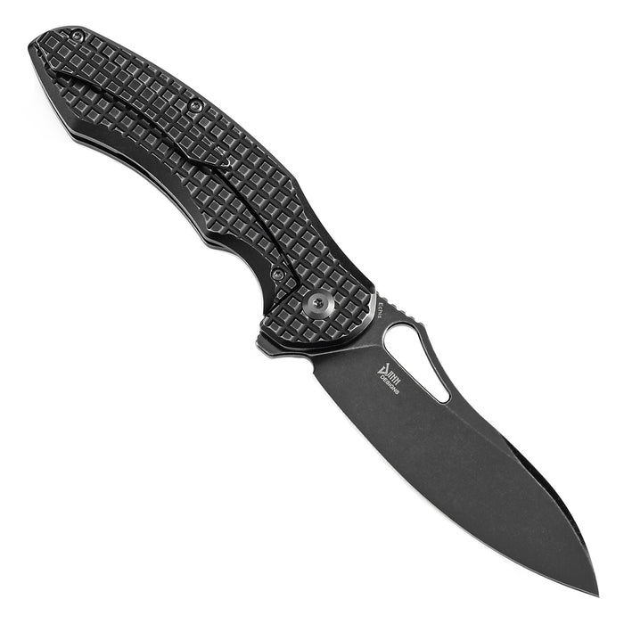 KANSEPT Echis Thumb Hole Blackwash Titanium with Frag Pattern Handle (3.45''CPM S35VN Blade ) Djinn Design -K1071A5