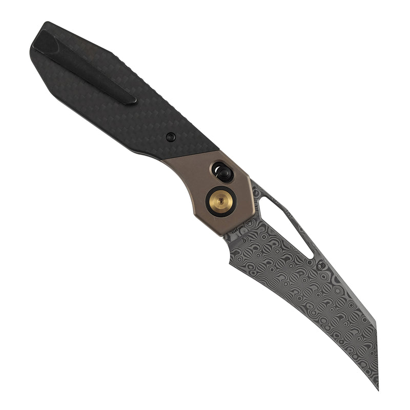 Kansept QTRO | Crossbar Lock | Bronze Anodized Titanium & Twill Carbon Fiber & G10 Inlay | 3.59" Damascus Blade | Luft Concepts Designed |K1118VH2
