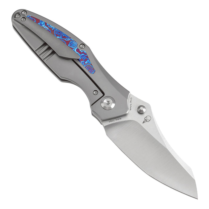 KANSEPT Baba Yaga Thumb Studs Bead Blasted Titanium with Timascus Inlay Handle (3.06''CPM 20CV Blade ) Sparrow Knife Design -K1074A7