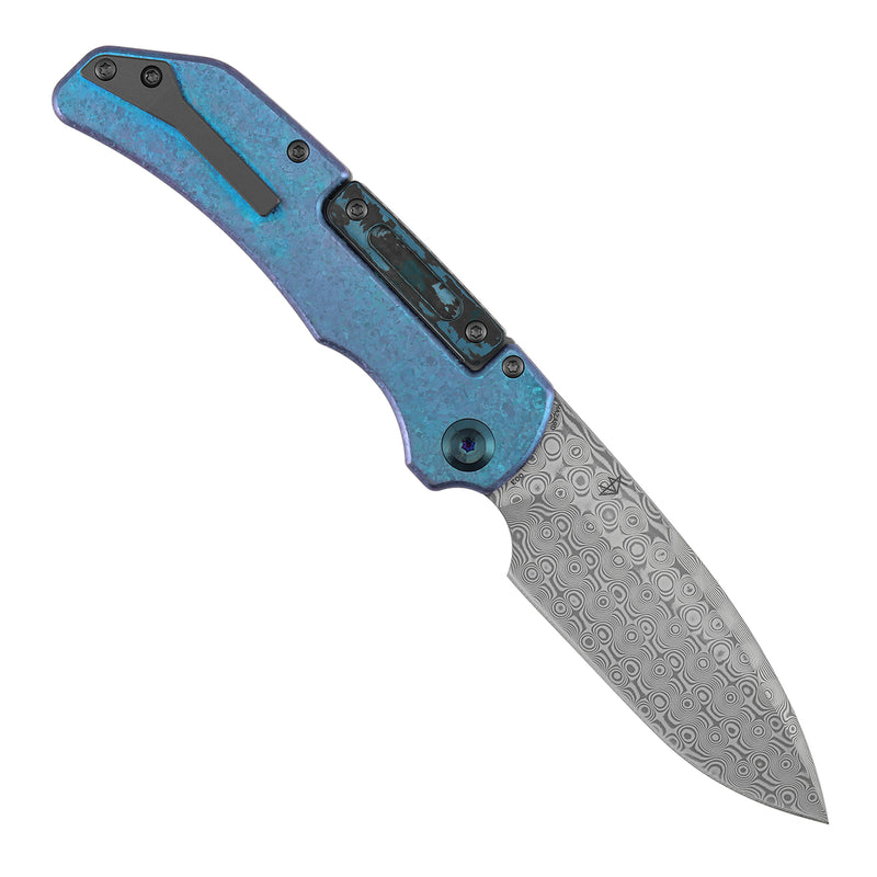 KANSEPT | Hazard | Bali Lock | Crystallized Titanium & Artic Storm Fatcarbon Handle | 3.63" Damascus | Steven Dunnuck Designed | K1104H5