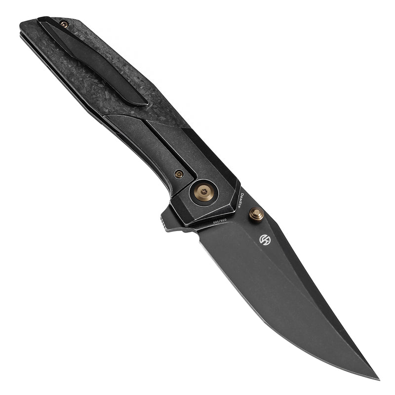KANSEPT Deadite Thumb Stub Blackwash Titanium with Shred Carbon Fiber Handle (3.52''CPM S35VN Blade ) Tuffknives Designed - K1081A5