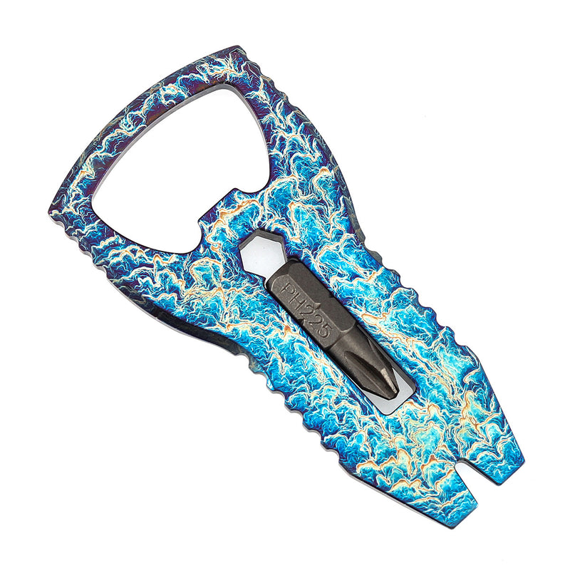 Kansept EDC PryofSorts C010A3 EDC Multi-Tool | Titanium with Lightning Strike Finish| Bottle Opener, Pry Bar & Screwdriver | Designed by Koch Tools