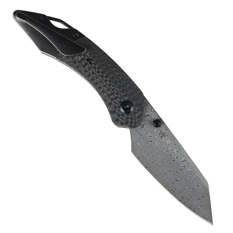 K9 | Bolster Liner Lock | Twill Carbon Fiber/G10 Laminate & Balckwash Titanium | 3.63" Damascus | Keanison Knives Design | K1151A4