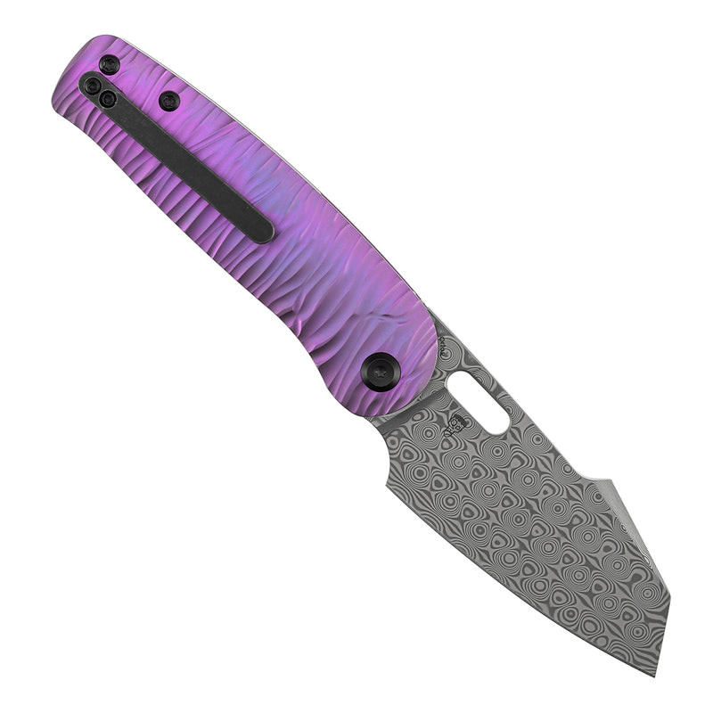 KANSEPT Orlok | Nested Liner Lock | Purple Anodized Ti with Micro Rock Texture | 3.03" Acid Etched Damascus | Terry Cour II Design | K2111A6