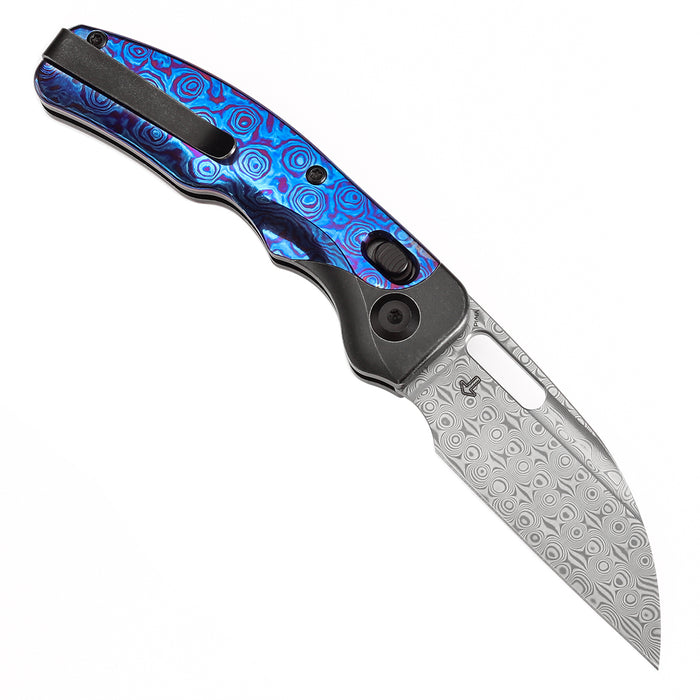 KANSEPT Vivid Cross Bar Lock Blackwashed Titanium with Timascus Handle (3.04'' Damascus Blade) Jacob Lundquist Designed-K1094V5