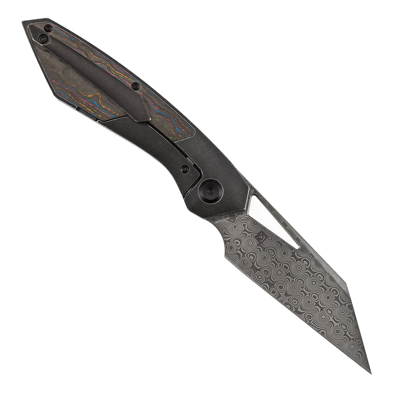 KANSEPT STRIP | Thumb Hole | 80S Camo Carbon Fiber+Blackwash Titanium | 3.4" Damascus Blade | RON STEELE DESIGN | K1113A4