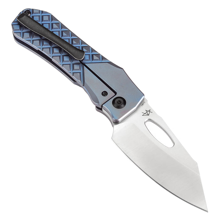 KANSEPT Loki Thumb Hole Knife Blue Anodized Titanium with Frag Pattern Handle (2.99''CPM S35VN Blade)Steven Dunnuck Design-K1058B6