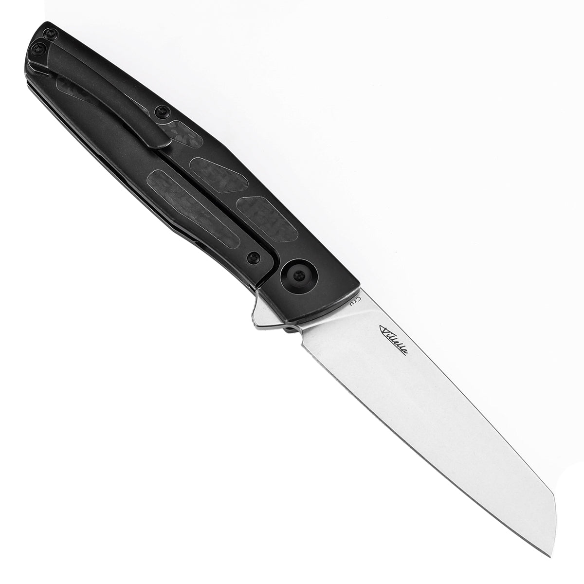 KANSEPT Cru Flipper Knife Blackwash Titanium & Twill Carbon Fiber