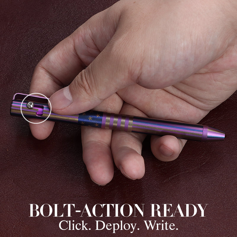 Kansept EDC Scavenger Bolt Action Titanium Pen with American Flag Pattern Designed by Kevin Passon-G013H1