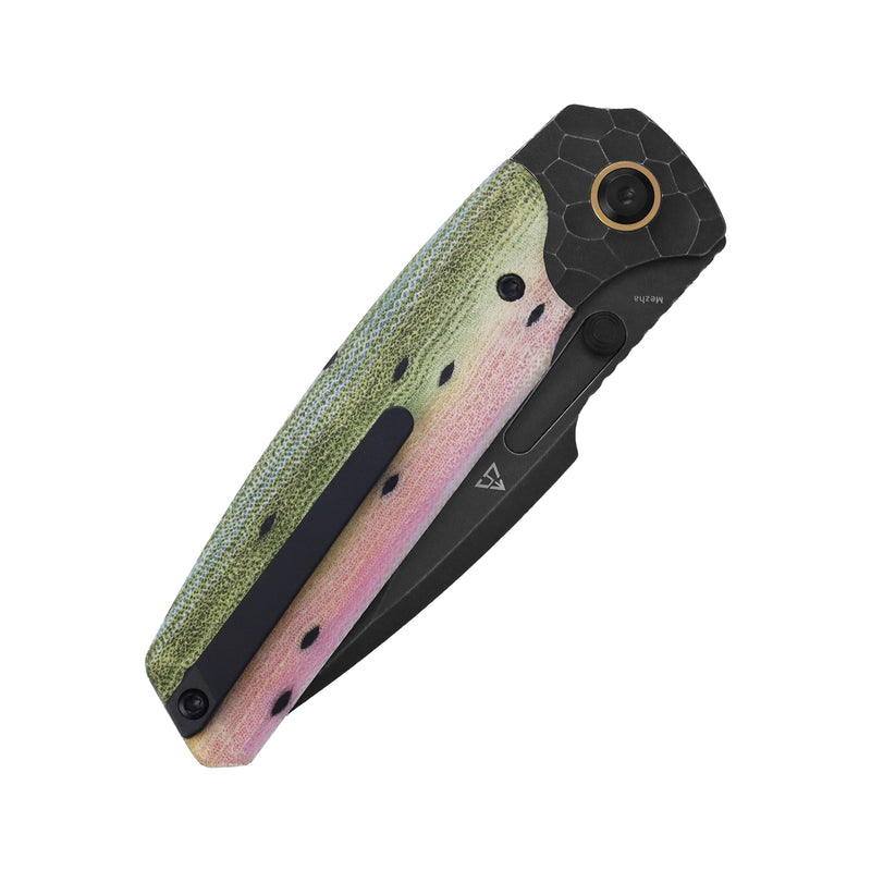 2026 BLADE SHOW WEST Exclusive | Mezha | Top Button Liner Lock | Rainbow Trout G-Carta & Blackwash Titanium with Rock Pattern |3.35" CPM  S35VN | Fabian Hobbelen | K1147H7