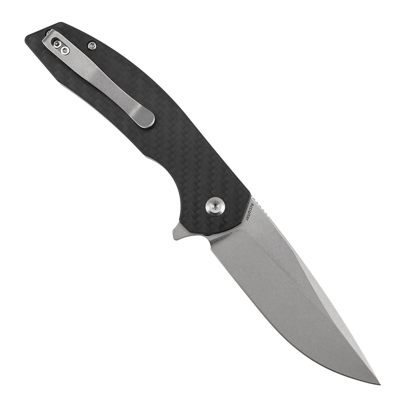 Kansept Accipiter | Button Lock | Twill Carbon FIber & G10 | 3.53" 14C28N Blade | T1007F2