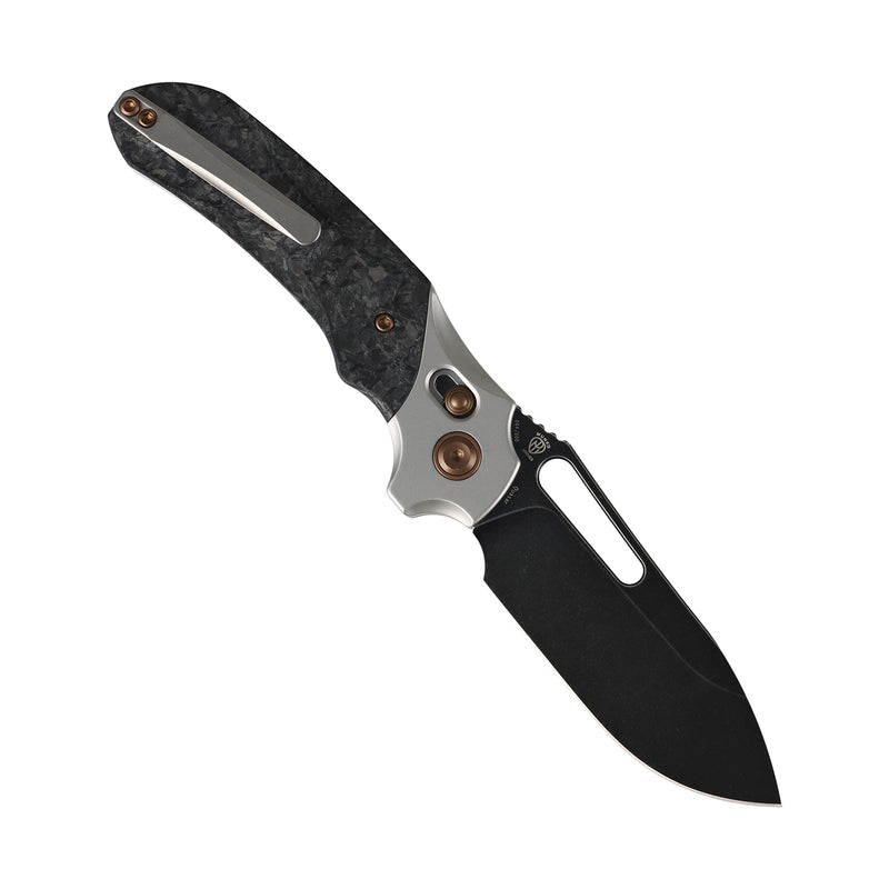 Quasar | Cross Bar Lock | Stonewashed Titanium & Shred Carbon Fiber | 3.38" CPM 20CV | Munko Knives | K1099V11