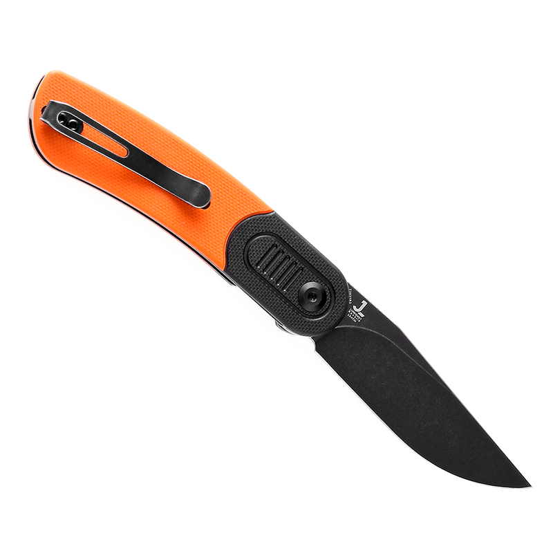 Reverie T2025B3 Black Stonewashed 154CM Blade Black and Orange G10 Handle Design by Justin Lundquist