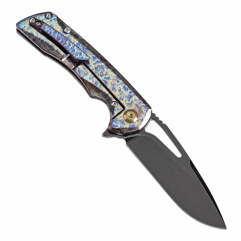 KANSEPT Mini Kryo Thumb Hole Titanium with Lightning Strike Finish Handle (2.9" CPM S35VN Blade) Kim Ning Design-K2001A6