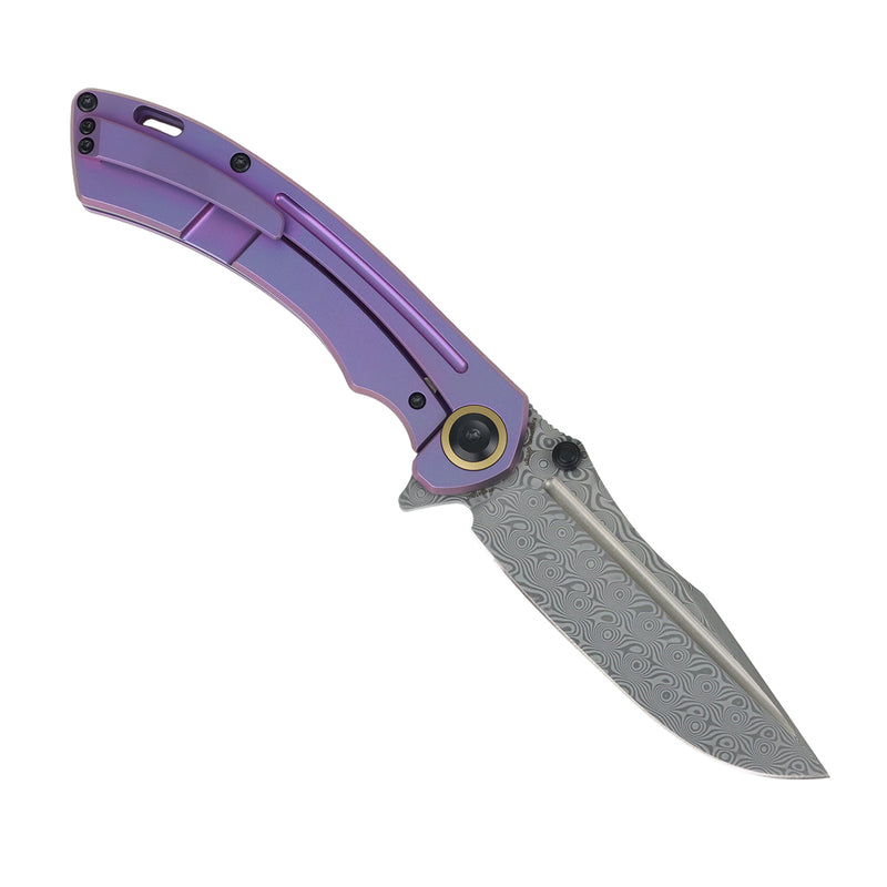 Pretatout | Frame Lock | Purple Titanium Handle | 3.56" Damascus Blade | Kmaxrom Design | K1032D5