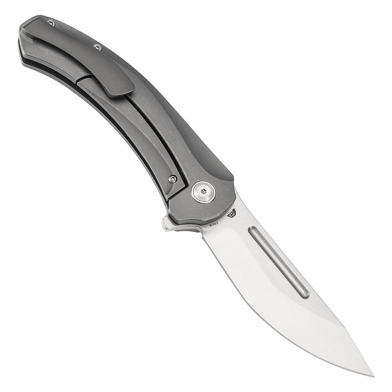 KANSEPT Hira Flipper Gray Anodized and Stonewashed Titanium Handle (3.46" CPM S35VN Blade) with Marco Knives Design-K1090A3