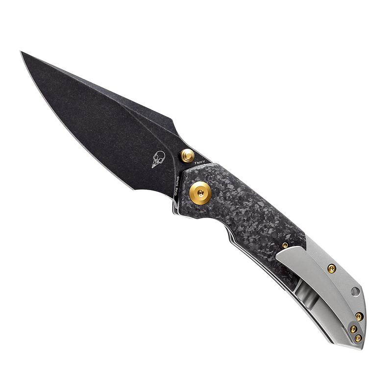 KANSEPT Fenrir --Left Handed Flipper Knife Shred Carbon Fiber+ Titanium  Handle (3.48'' CPM-S35VN Blade) Greg Schob Design -K1034L1