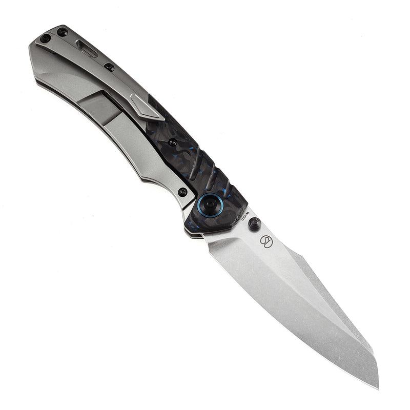 KANSEPT Weim Thumb Studs Knife Blue Carbon Fiber+Plian Titanium Handle (3.28''CPM S35VN Blade)Jonathan Styles Design-K1051A4