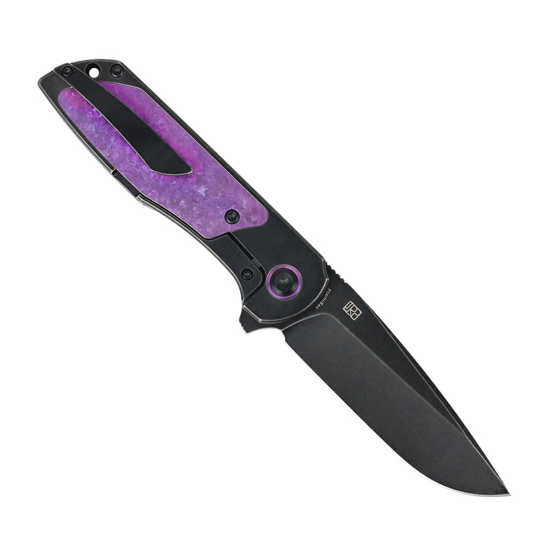 Ptarmigan | Frame Lock | Blackwash Titanium & Purple Crystallized Titanium | 3.12" CPM S35VN | Jared Price Design | K2055A3