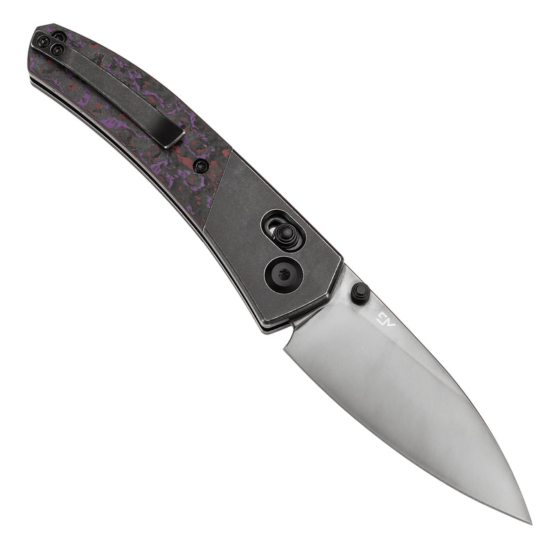 KANSEPT Dako Cross Bar Lock Blackwash Titanium with Purple Haze Fatcarbon Handle (3.19" Mirror DLC CPM S35VN Blade) with Eddy M Design-K1101V3
