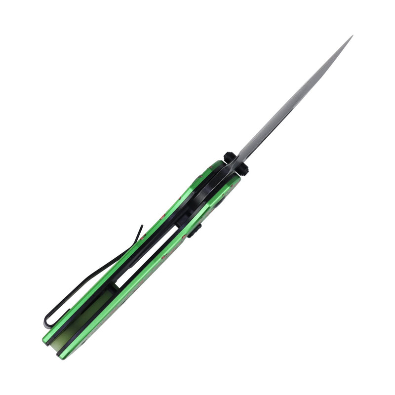 Link | Top Liner Lock | Green Aluminum with Zombie Blood Print | 2.98" 14C28N | Triple Stripe Knives | T1068H3