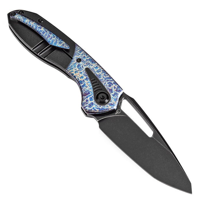 KANSEPT Thoth Thumb Hole Knife Blackwash Titanium and Lightning Strike Finished Titanium InlayHandle (3.43''CPM 20CV Blade ) Sparrow Knife Co Design -K1075T4