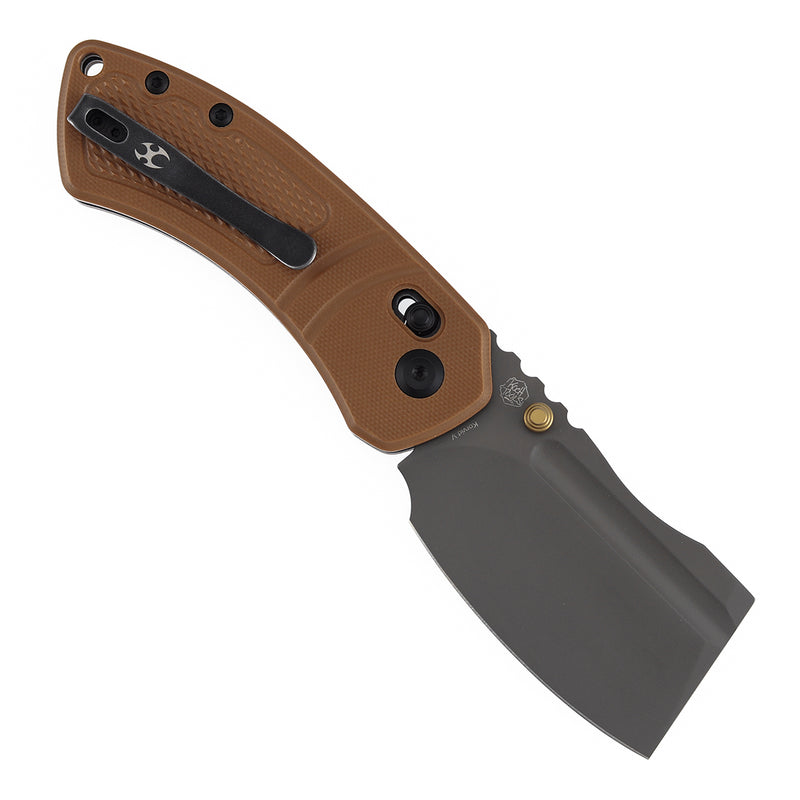 Kansept Korvid V | Crossbar Lock | Brown G10 with Diamond Pattern | 2.91" Gray TiCn Coated D2 Blade | Koch Tools Designed | TE2030V4
