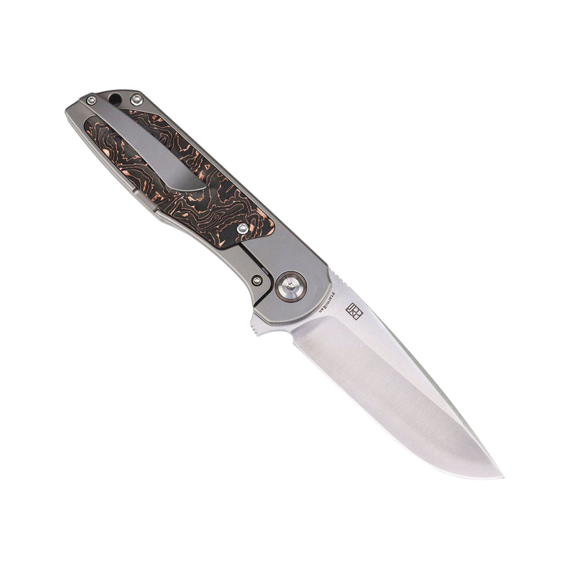 Ptarmigan | Frame Lock | Beadblasted Titanium & Copper Carbon Fiber | 3.12"Satin CPM S35VN | Jared Price Design | K2055A2