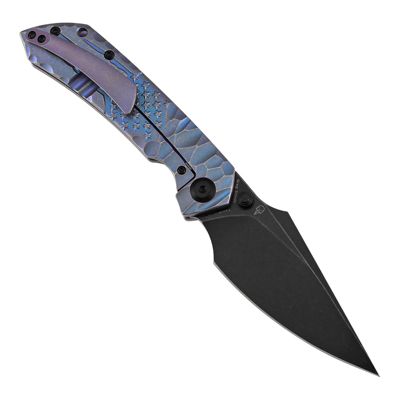 [Preorder-Ship by June 25th] Kansept Exclusive Fenrir  | Frame Lock | Purple Anodized Titanium with CNC-machined American Flag Pattern | 3.48'' CPM S35VN Blade | Sparrow Knife Design | K1034C6