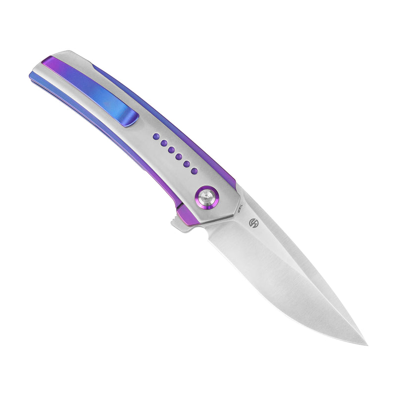 Tracer | Frame Lock | Natural & Blue-Purple Anodized Titanium | 3.46" Satin CPM S35VN | Tuff Knives | K1115A1