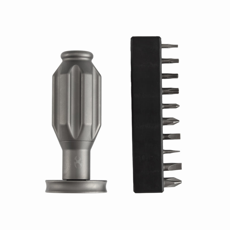 Kansept EDC Bit Driver Drive-R-Saurus G018P1 –Beadblasted Titanium Palm Multitool with Spinner Top | Jesse Pauley Design