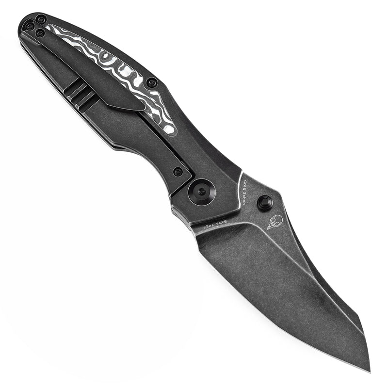 KANSEPT Baba Yaga Thumb Studs Blackwash Ti and Black White Nebula Carbon Fiber Inlay Handle (3.06''CPM 20CV Blade ) Sparrow Knife Design -K1074A3