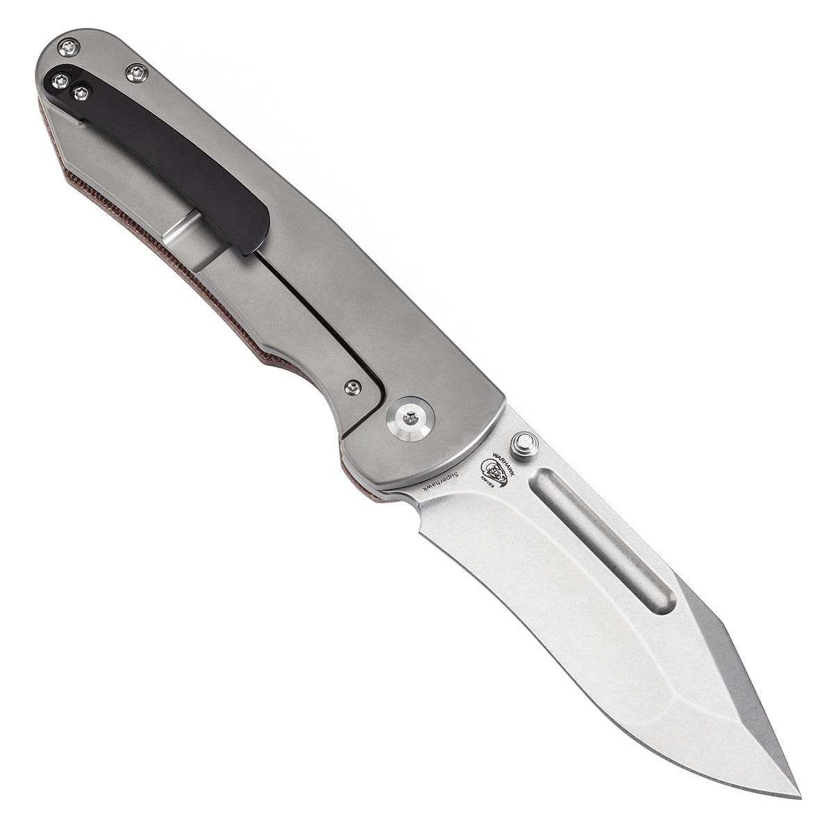 KANSEPT Superhawk Thumb Stub Knife Titanium & Brown Micarta Handle