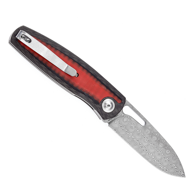 KANSEPT Mato K1050A5 Damascus Blade Blade Twill Carbon Fiber +Red Black  G10 Handle with Villella Knives Design