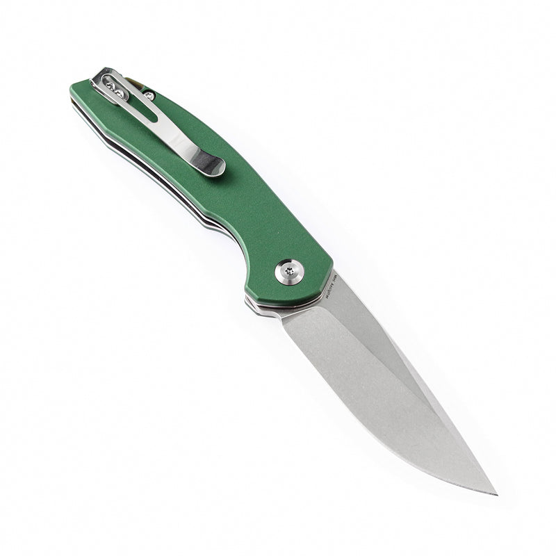 KANSEPT Mini Accipiter Front Flipper Knife Green Aluminum Handle (2.9" 154CM Blade) Kim Ning Design-T2007A4
