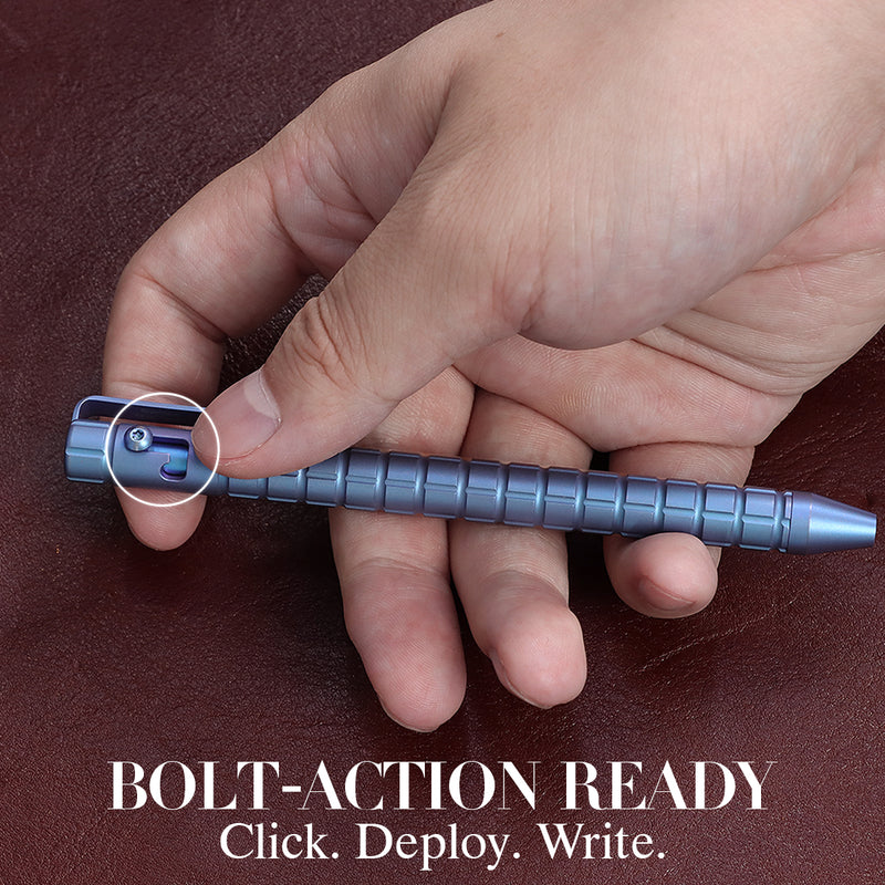 Kansept EDC Scavenger Bolt Action Blue Anodized Titanium Pen with Frag Pattern Designed by Kevin Passon-G013H5