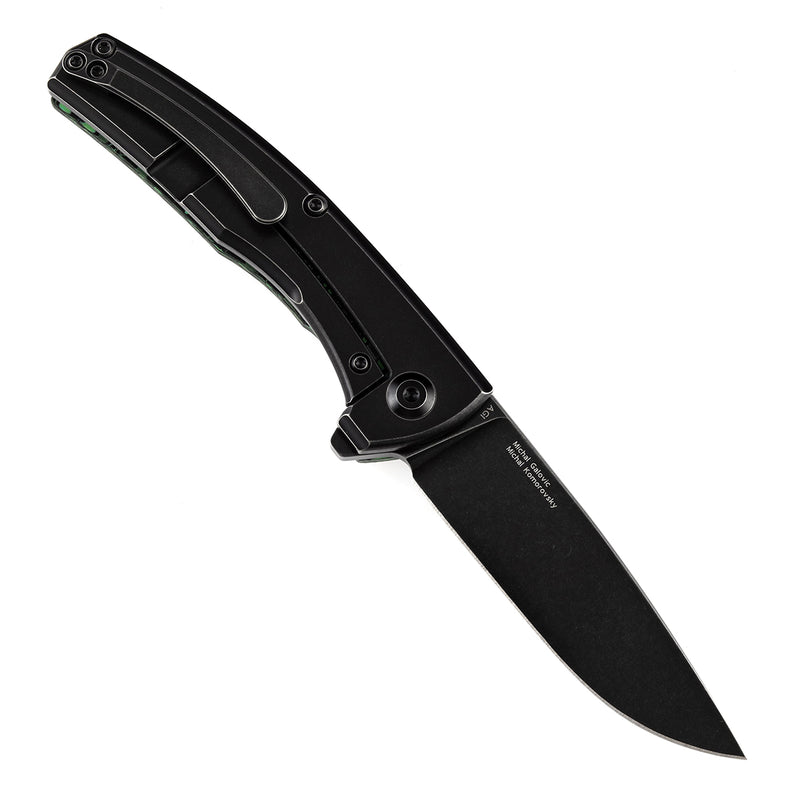 KANSEPT AGI Flipper Knife  Green Carbon Fiber + Titanium Handle (2.94''CPM S35VN Blade) Michal Galovic & Michal Komorovsky Design-K2037A4