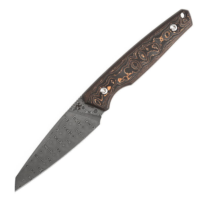 Kansept Parr | Fixed Blade | Copper Carbon Fiber |3.12" Damascus Blade | Jonathan Styles Design | G011A5