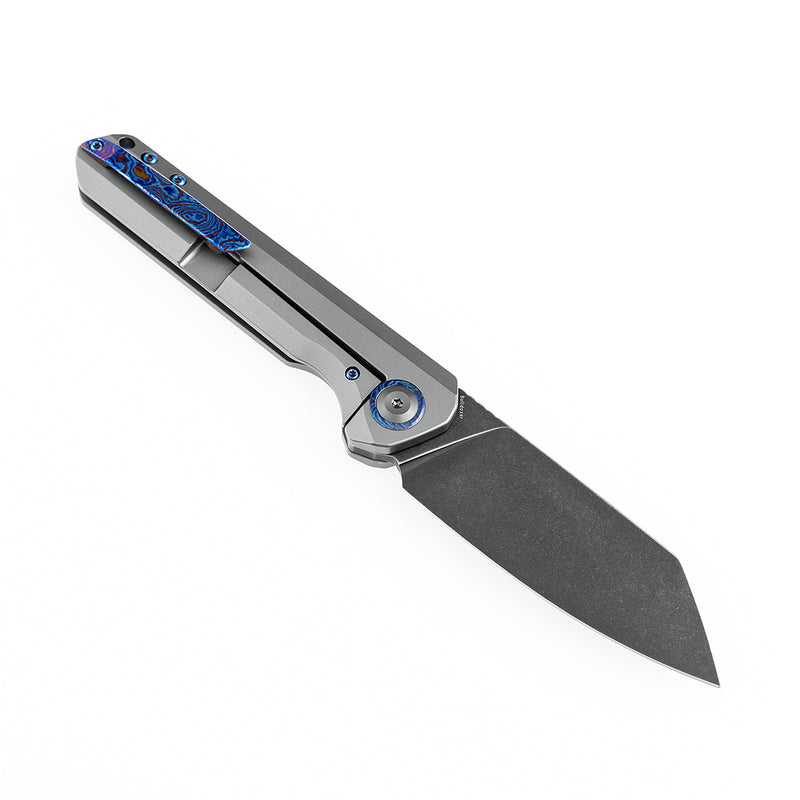 KANSEPT Bulldozer Front Flipper Gray Anodized Titanium Handle with Timascus Clip (3.56" CPM-20CV Blade)Kim Ning Design-K1028A2